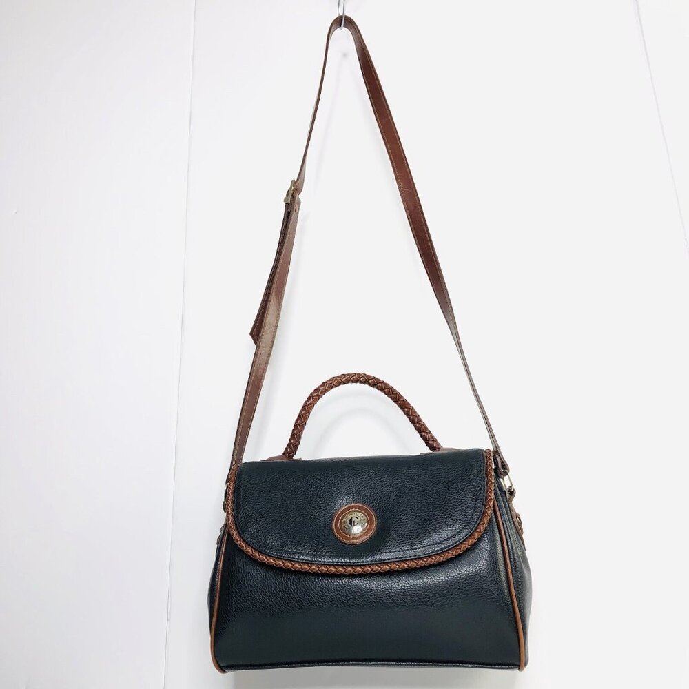 Vtg Carryland USA Leather Purse Black Brown Shoulder Crossbody Bag Woven Handle - Picture 7 of 13